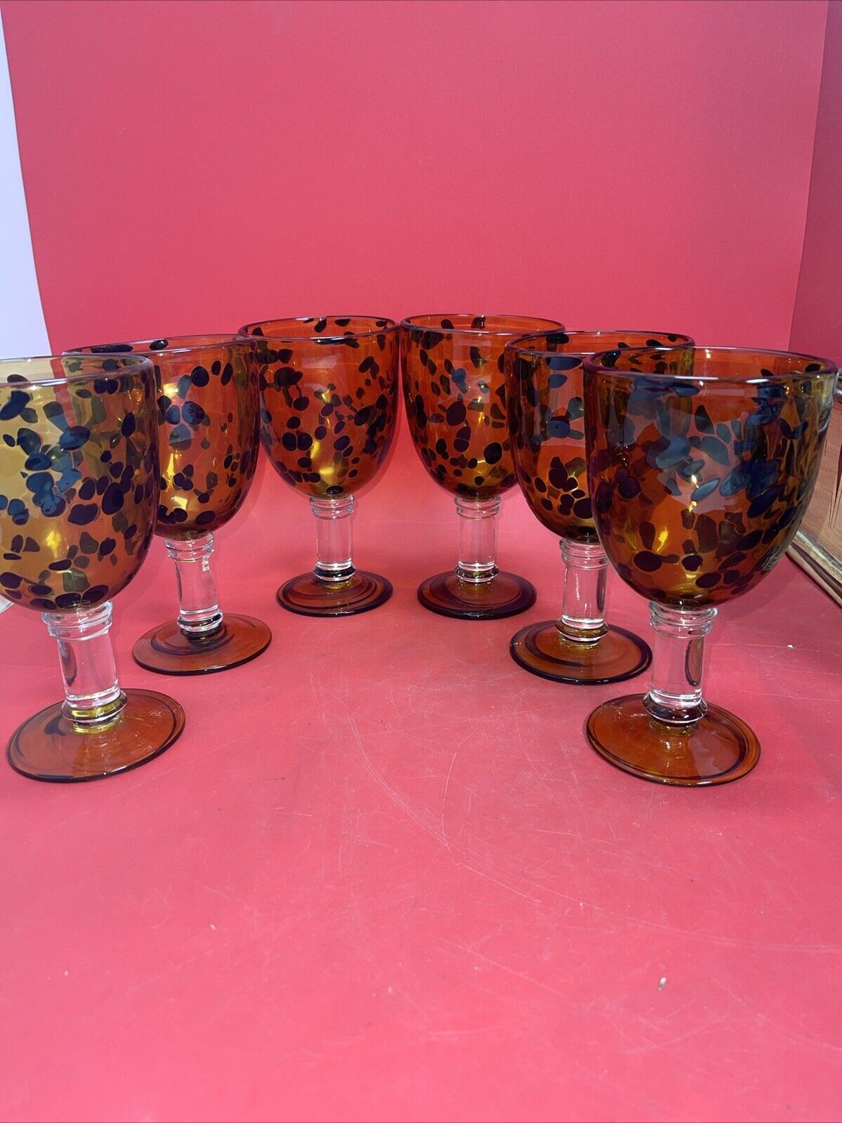 Lot of 6 Decorative Chalice Browns Amber Spots San Miguel by Jay Weberling