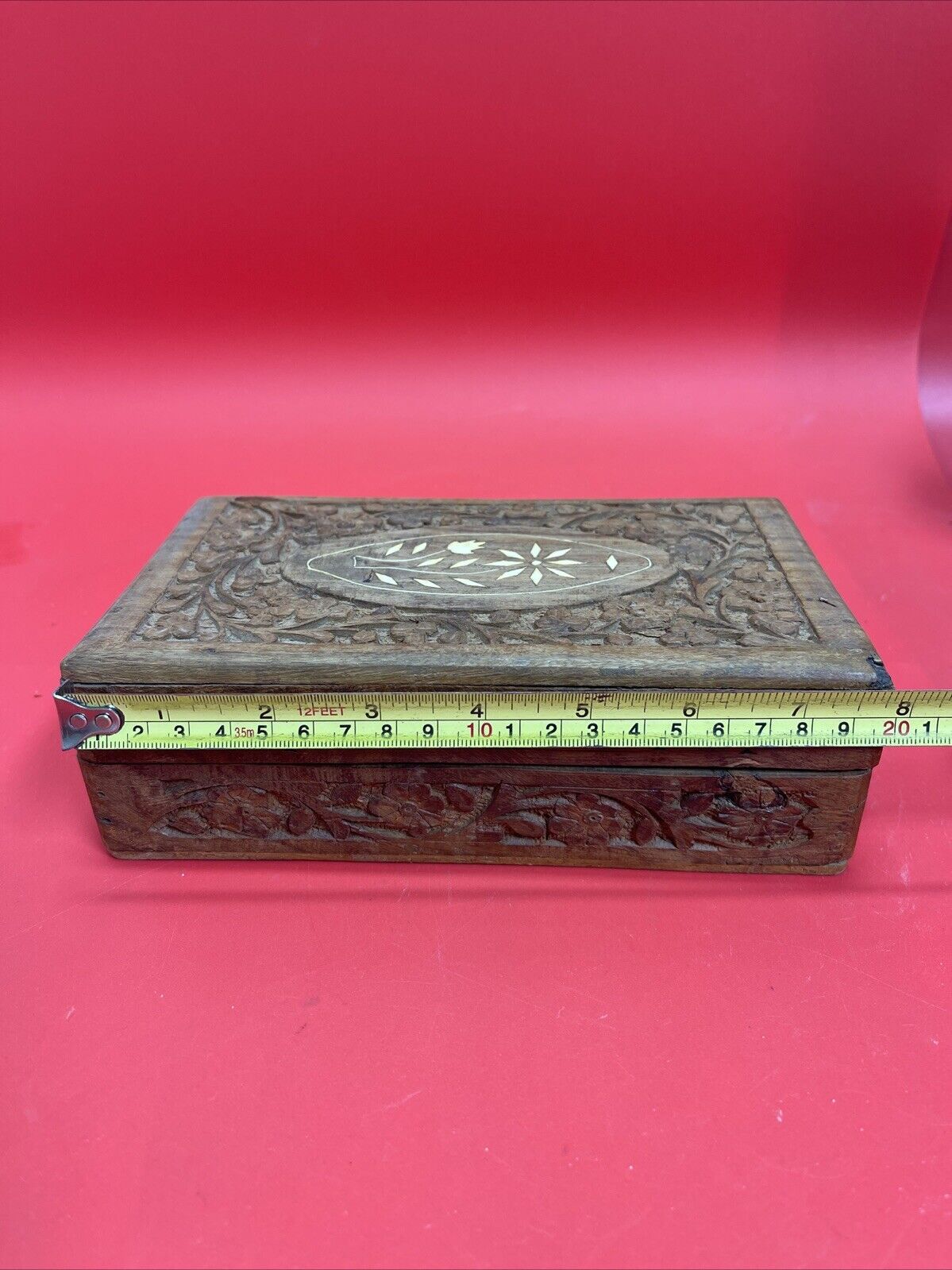 Vintage Hand Carved Teak Wooden Jewelry Trinket Box Made in India Lot 2