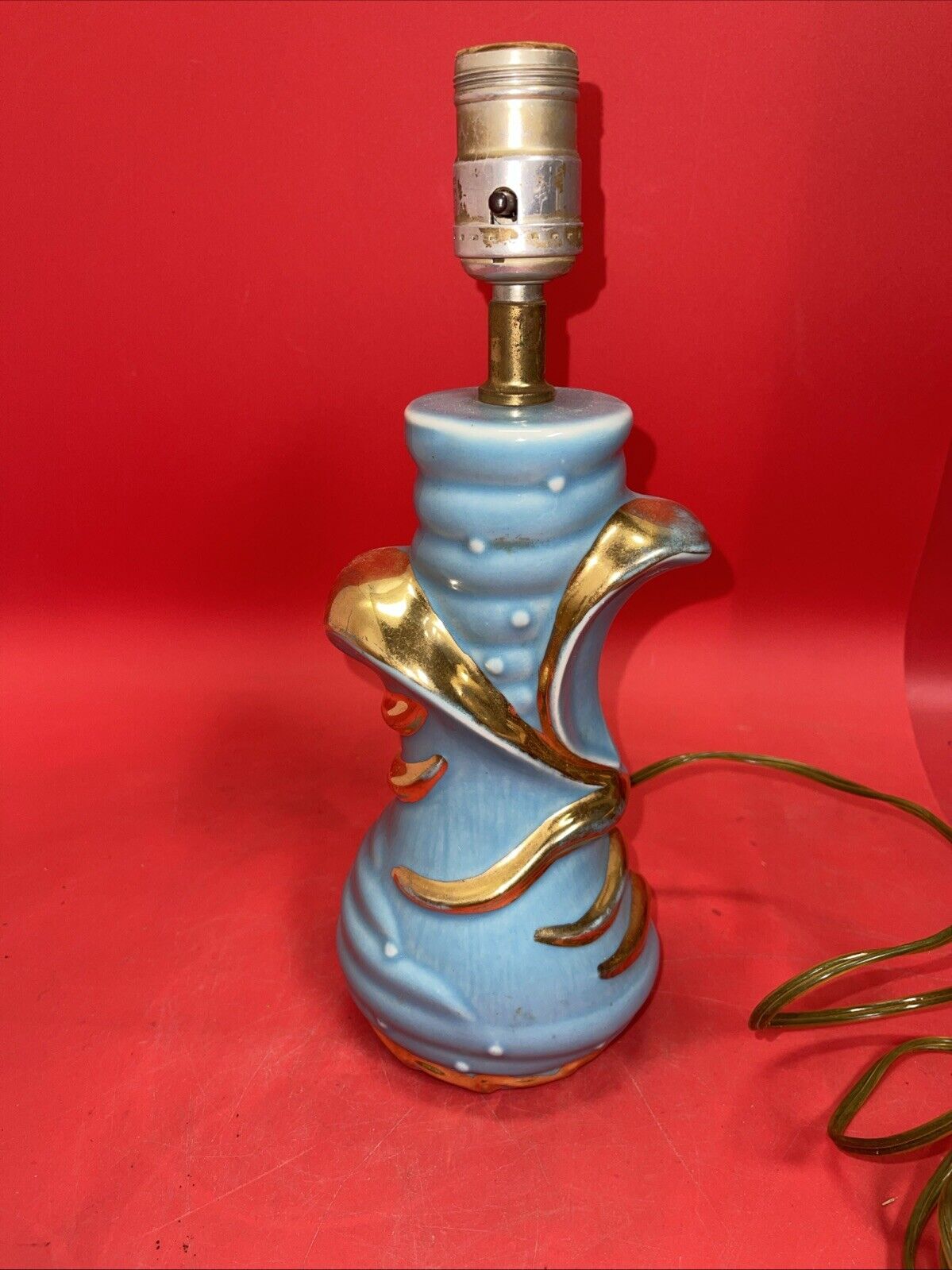 MCM Vtg C. Miller 1956 Ceramic Table Lamp 9" Blue w/ Gold Lot 2