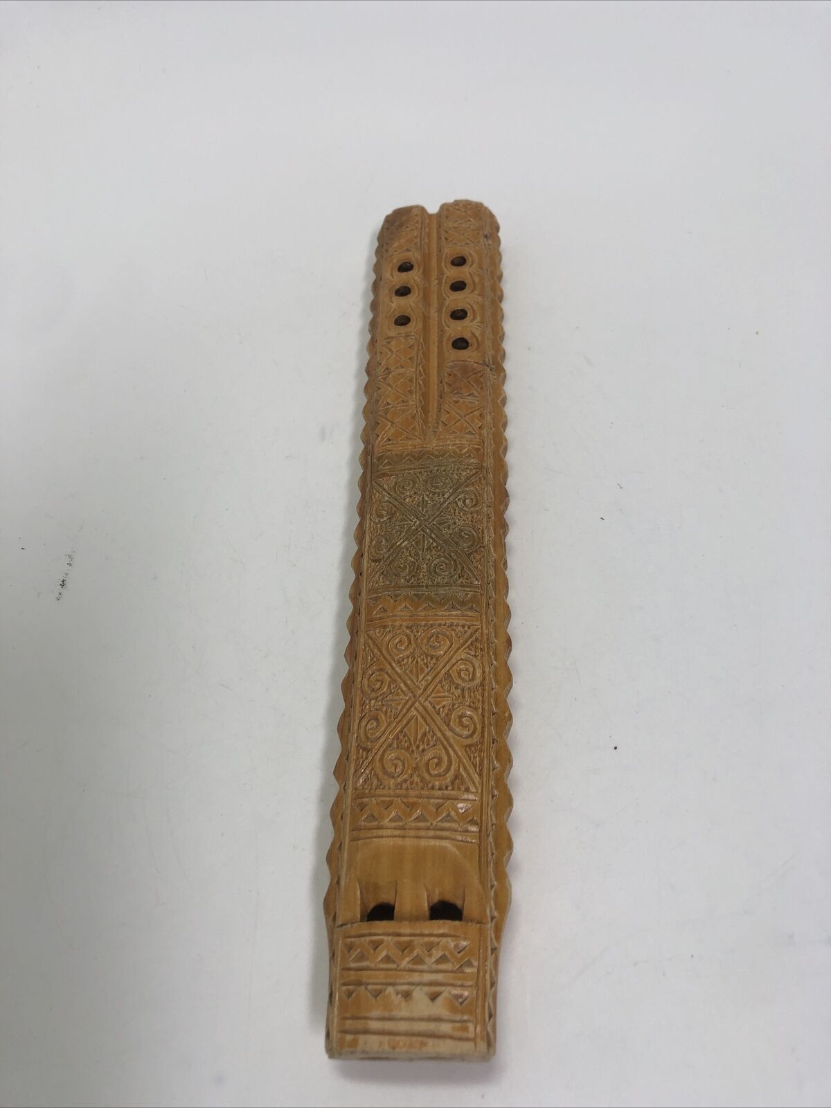  Vintage Folk Art Hand Carved Wooden Twin Flaute