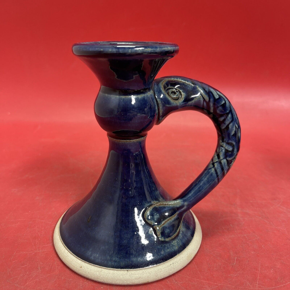 Vintage Celtic Clays Pottery ,Blue Fish Candle Made In Ireland