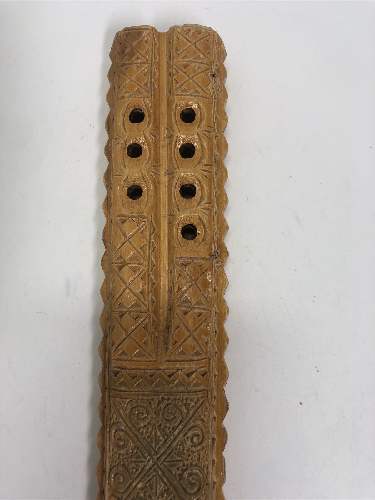  Vintage Folk Art Hand Carved Wooden Twin Flaute