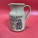 English Stoneware Pitcher, Advertising Stoneware Cox and Purves England VGC
