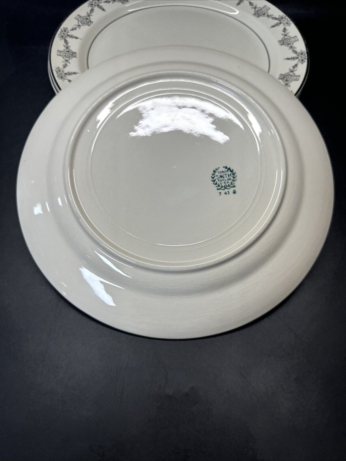 Vintage Taylor Smith & Taylor China with Platinum Trim 9.25" Dinner Plates/Lot 5