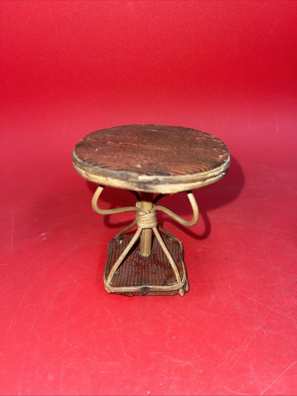 Vintage Rattan Brown Velveteen Doll Furniture Suite