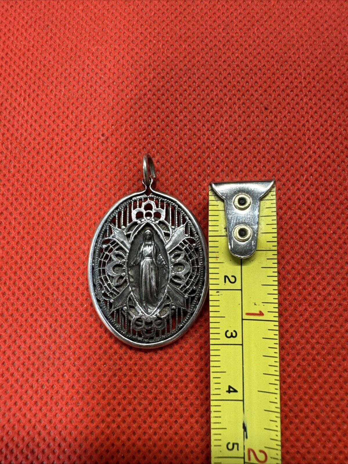 Vintage Sterling Silver Catholic Religious Caged Filigree Miraculous Medal