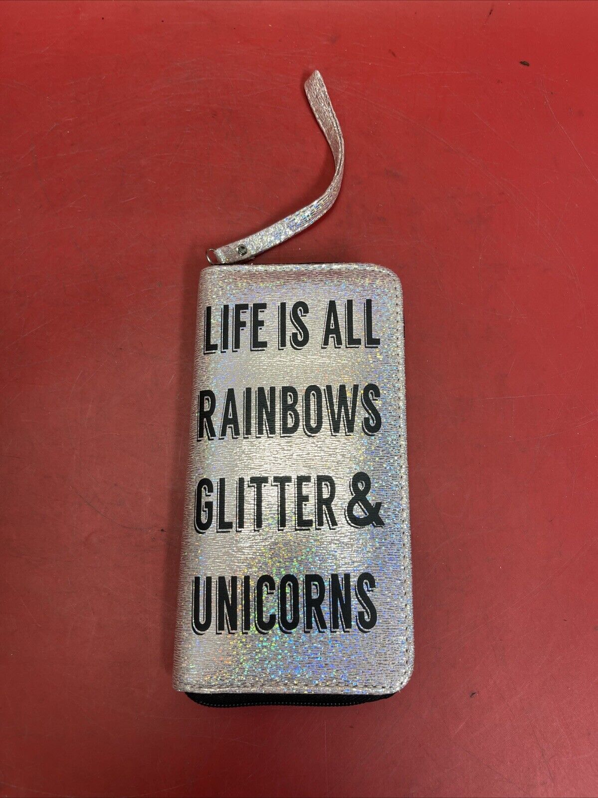 NWT Claire’s Life is Rainbows Glitter & Unicorns Silver Iridescent Wallet 