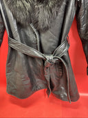 Designer Couture Chosen Leather and Removable Black Fur Collar coat , Jacket S