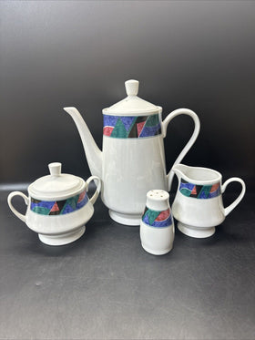 Vintage Global Designs Tea Pot With Salter, Sugar and Creamer Set