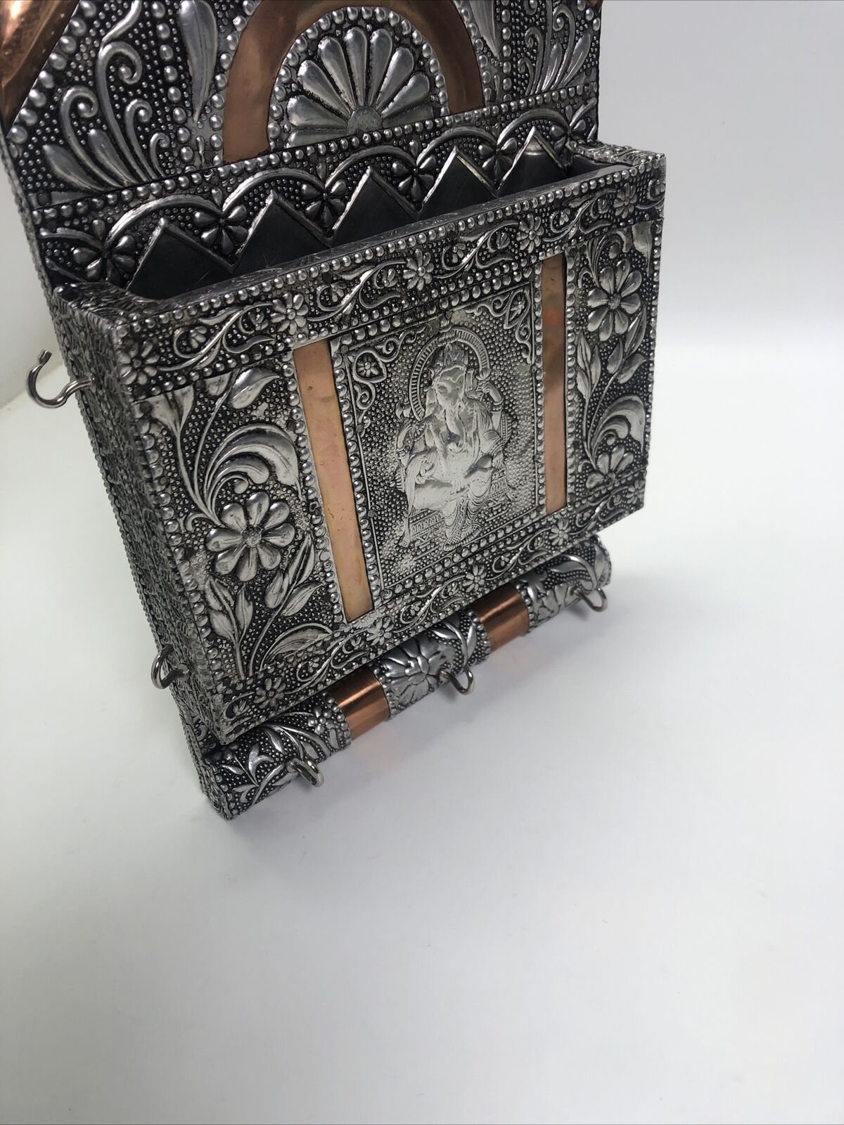 Hammered Metal Hanging Key Case w/ Elephant God Ganesh