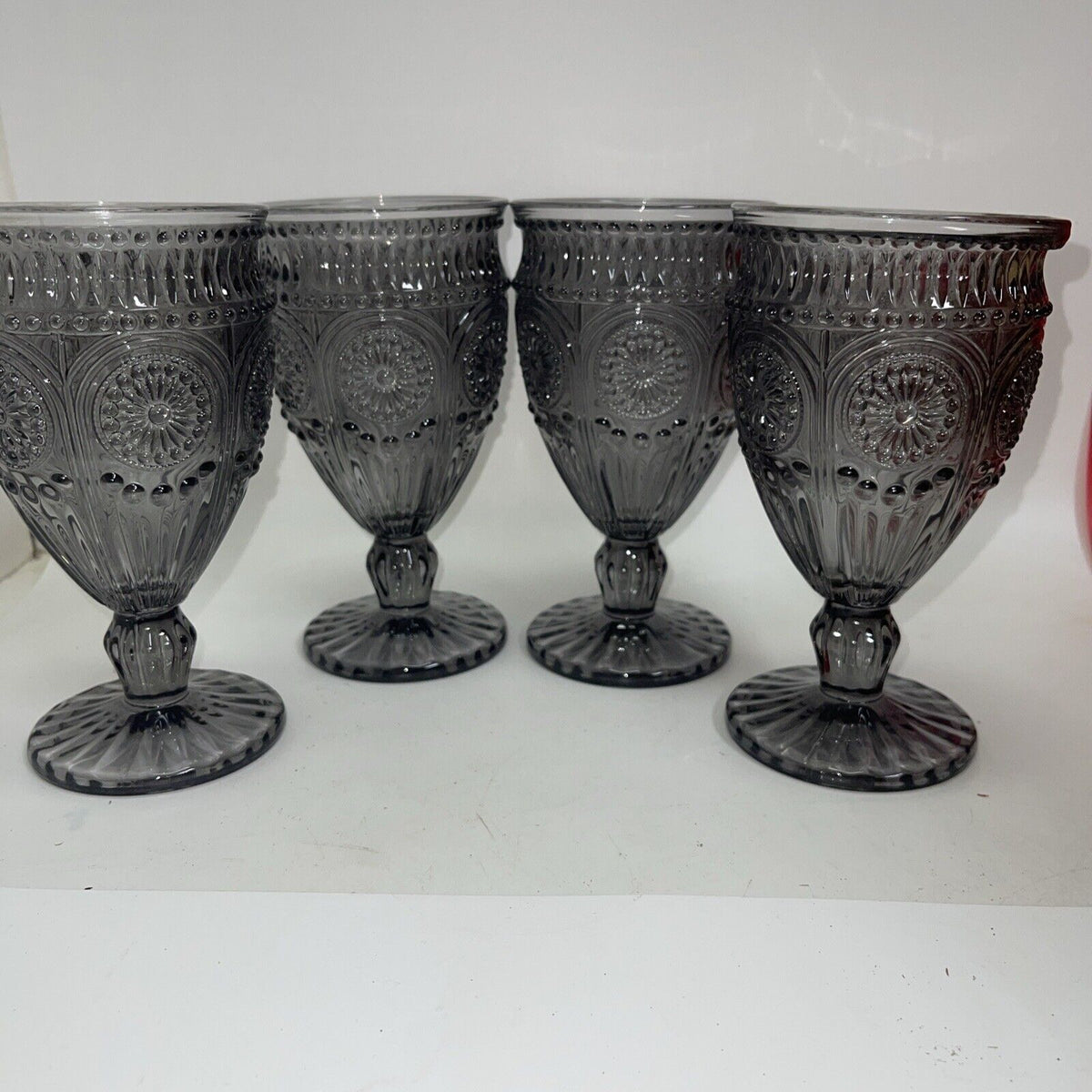 Weddingstar Vintage Inspired Pressed Glass Goblet, Black 10oz Lot 4