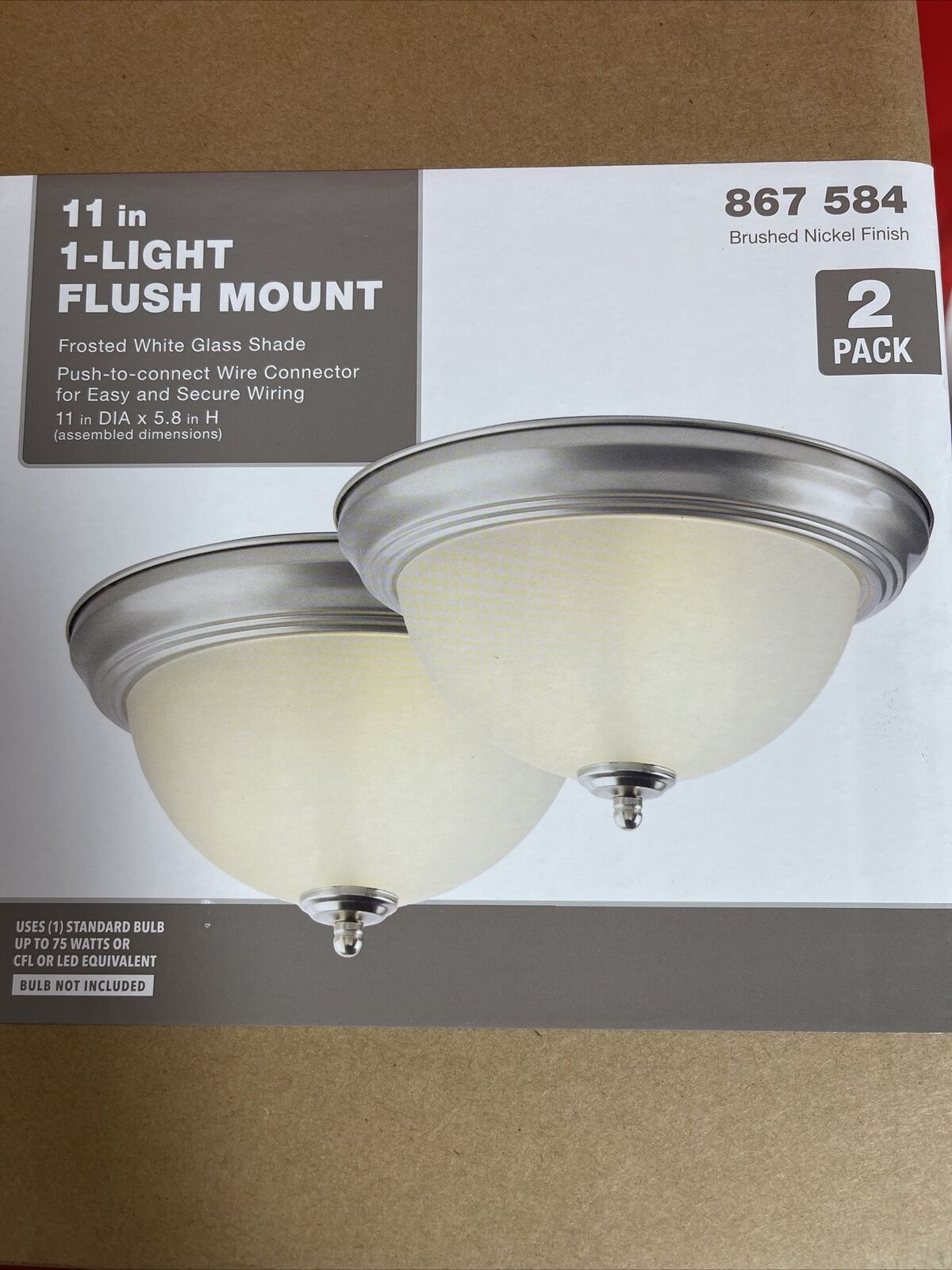 11 in. 1-Light Brushed Nickel Flush Mount (2-Pack)