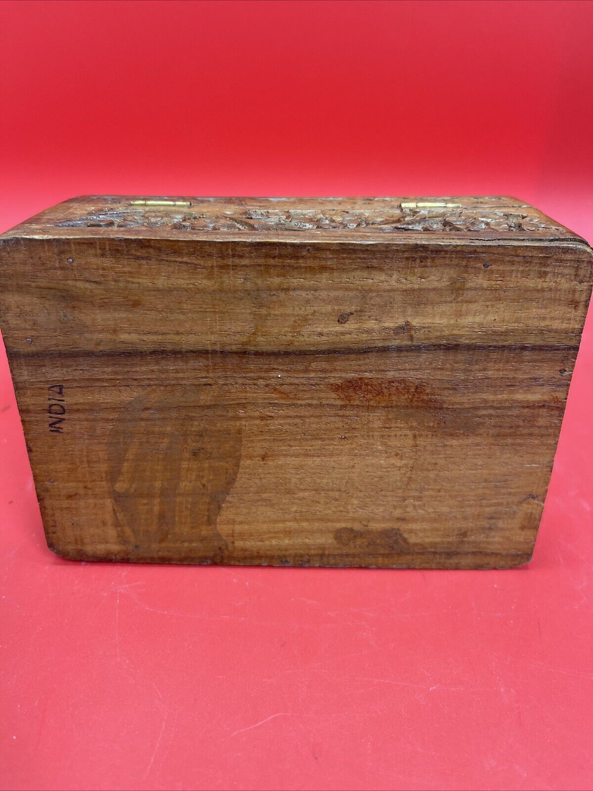 Vintage Hand Carved Teak Wooden Jewelry Trinket Box Made in India Lot 2