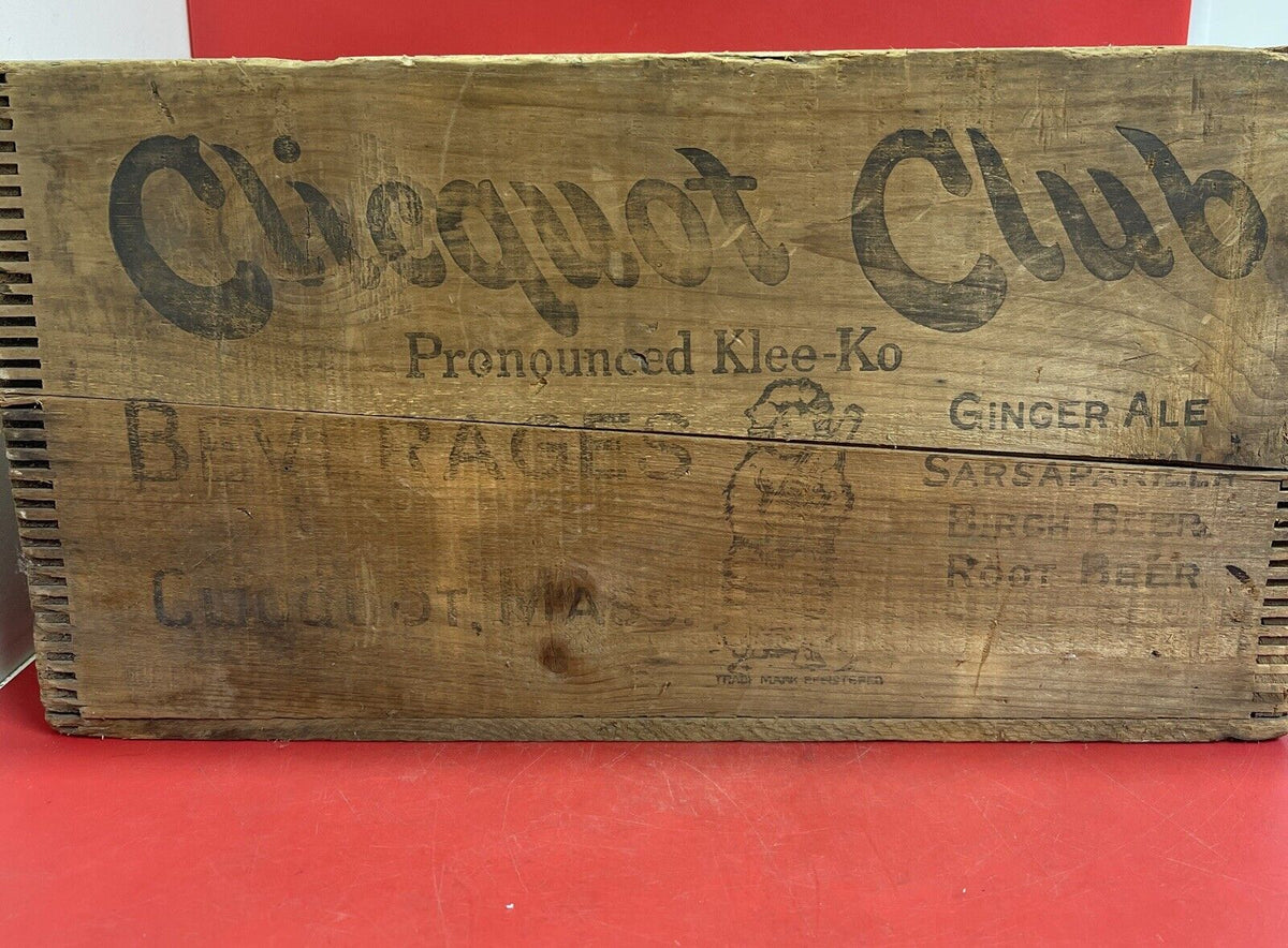 Antique Clicquot Club Wooden Soda Beverage Crate Box, Ginger Ale Sarsaparilla