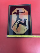 Antique Art Deco Silhouette Diana Huntress Archer Greyhound Framed Reverse Paint