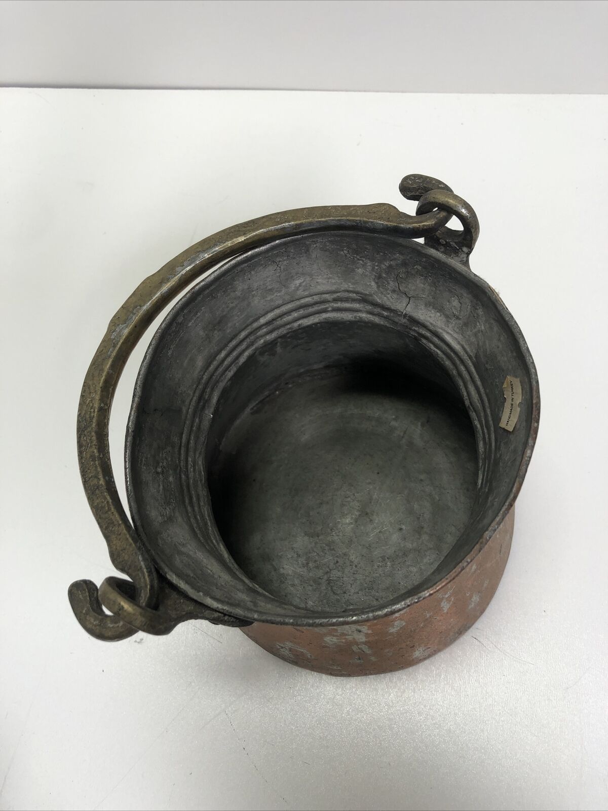 Vintage Copper Hanging Pot Handmade Cauldron Fire Cooking Primitive Metal Cook
