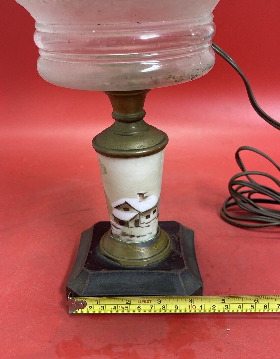 ANTIQUE VINTAGE GLASS BRASS CERAMIC TABLE LAMP