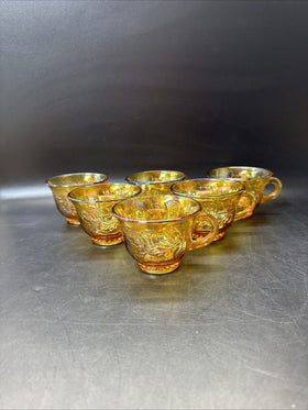 Punch Bowl Glass Cups Harvest Grapes/ Set 6