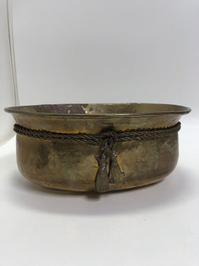Round Solid Brass Planter w/ Rope Tassel Accent