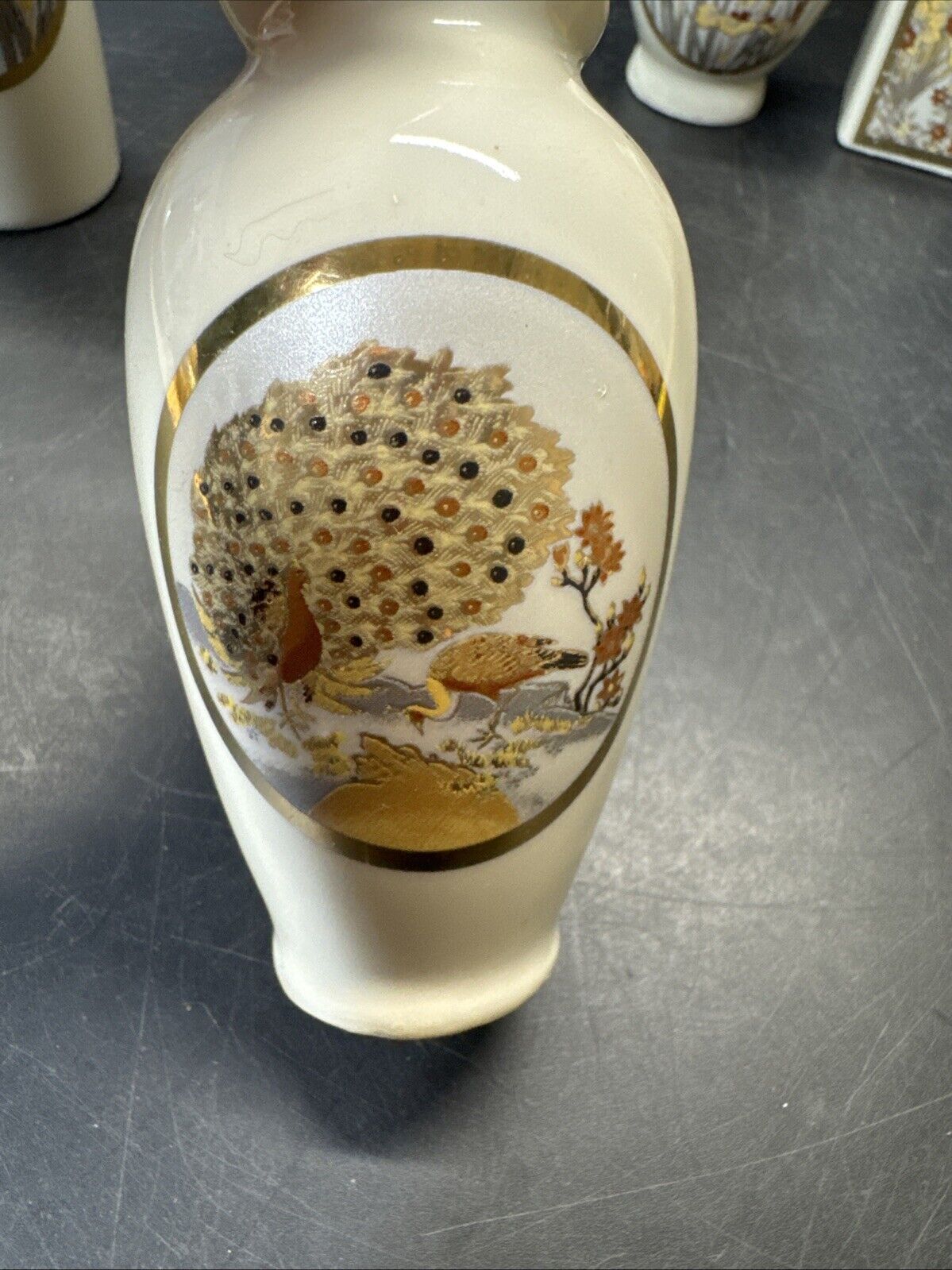 Vintage Art Mini Vase Japan Humming Bird Peacock/ Lot Of 4