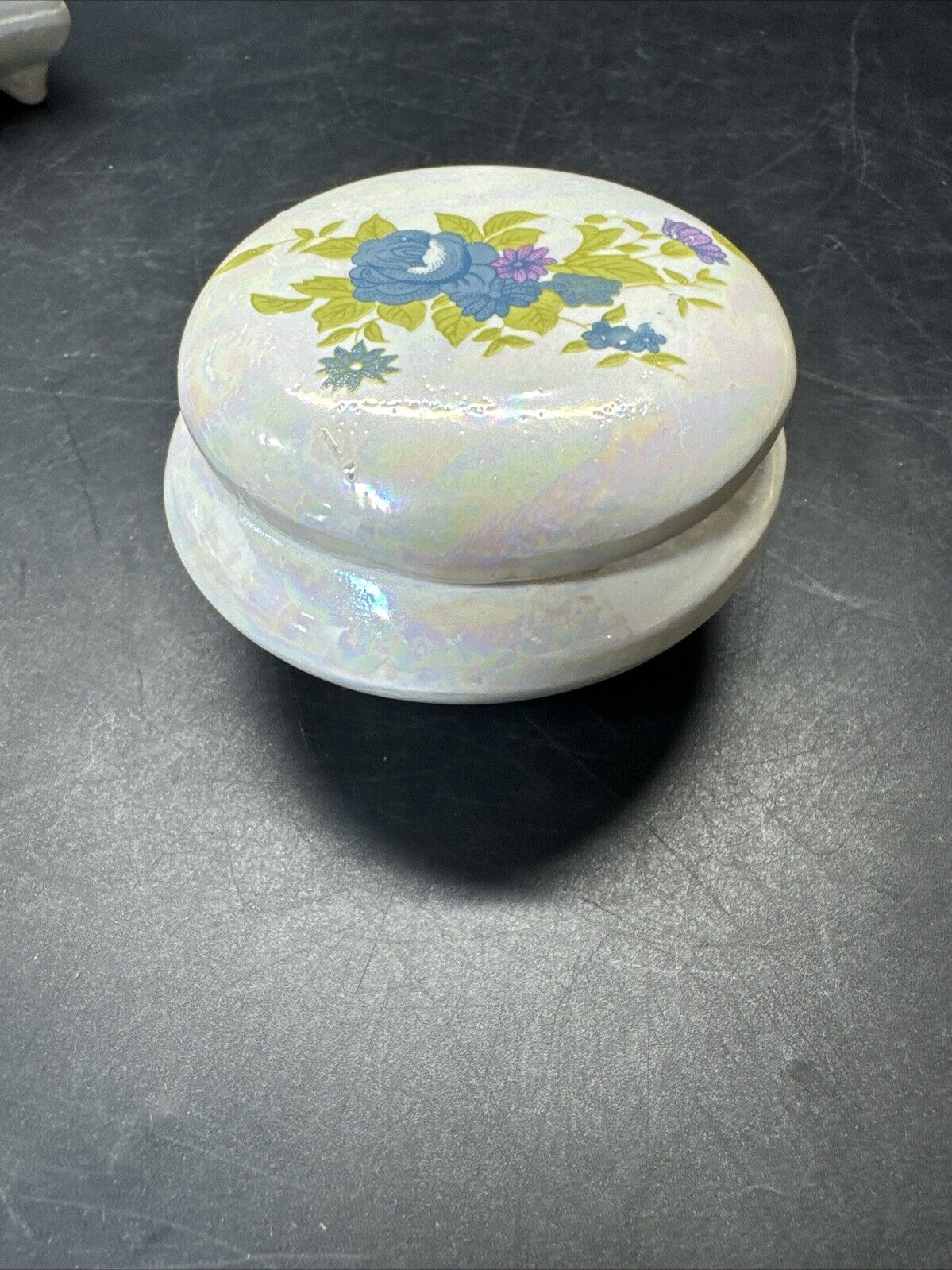Vintage  Ceramic Flower Design Jewelry Trinket Box/Made in Taiwan, Lot Of 2