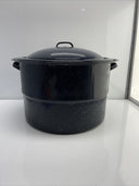 Cookware Vintage Canning Stock Pot Black Speckled XL w/ Wire Rack *