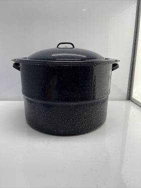 Cookware Vintage Canning Stock Pot Black Speckled XL w/ Wire Rack *