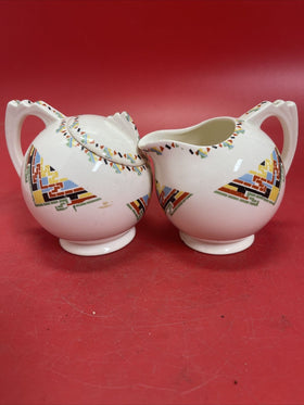 Vintage Set 2  Crooksville China Co. Petit Point Sugar Bowl & Creamer