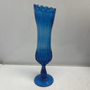 Vintage Royal Blue MCM Pedestal Vase, 11" tall, with ruffled edge