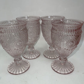 Weddingstar Vintage Inspired Pressed Glass Goblet, Clear-Pink  10oz Lot 4