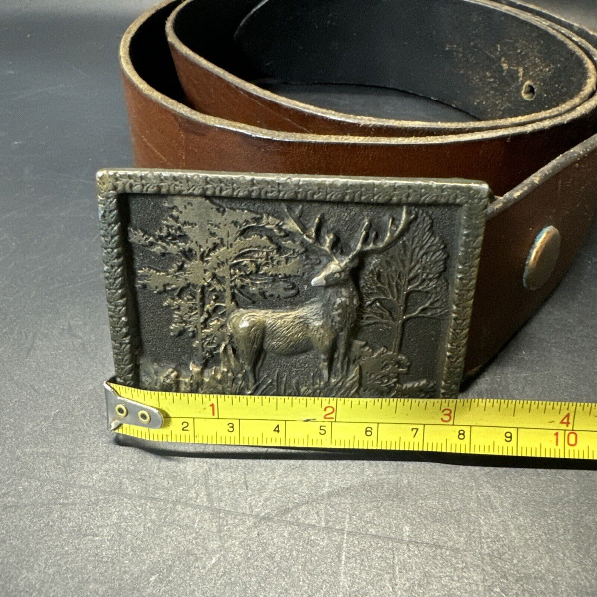 Adezy Denver Buck Deer Belt Buckle Brown Leather Belt B-213