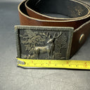 Adezy Denver Buck Deer Belt Buckle Brown Leather Belt B-213