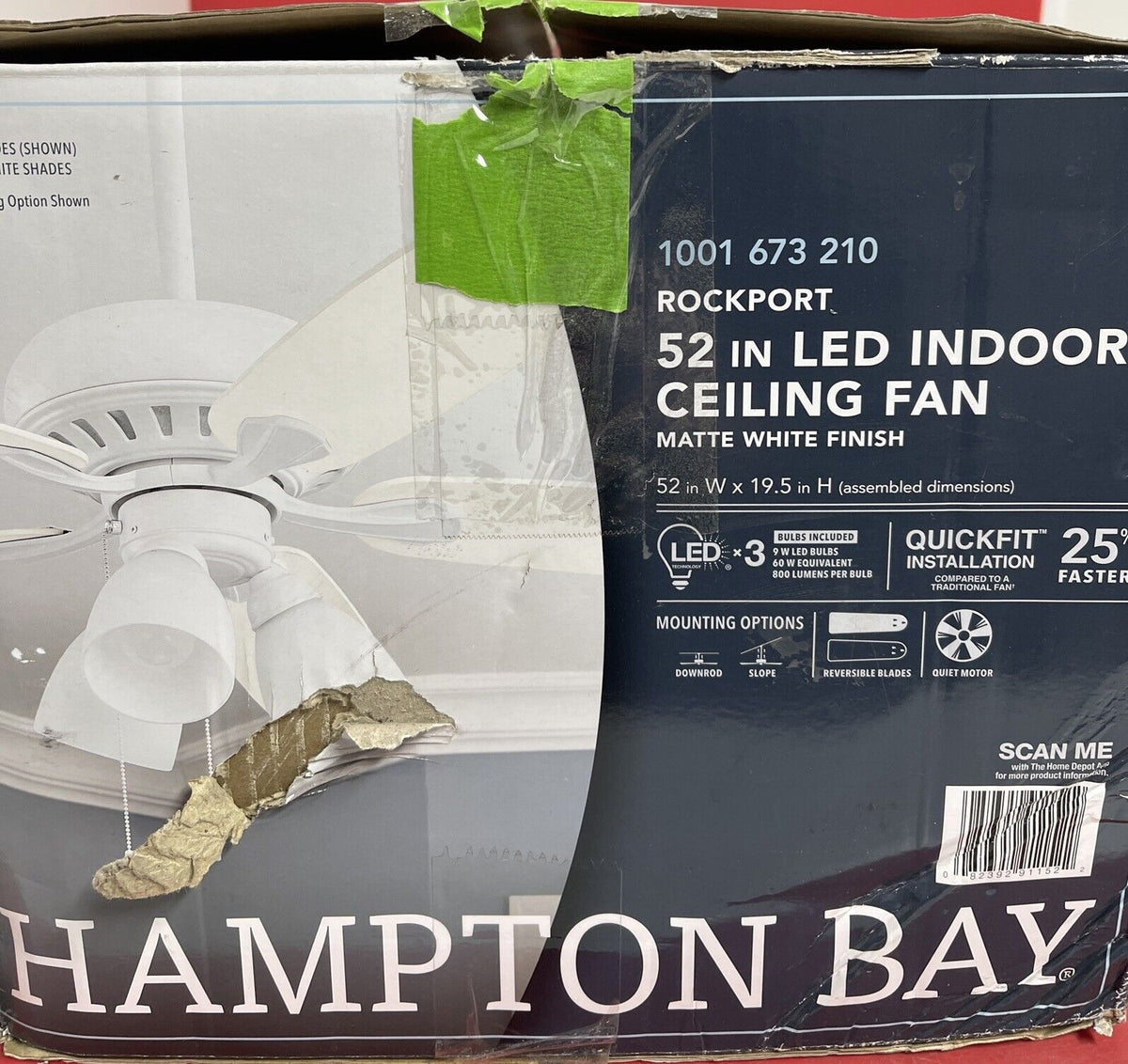 HAMPTON BAY Rockport 52 in. Indoor LED Matte White Ceiling Fan With Light Kit