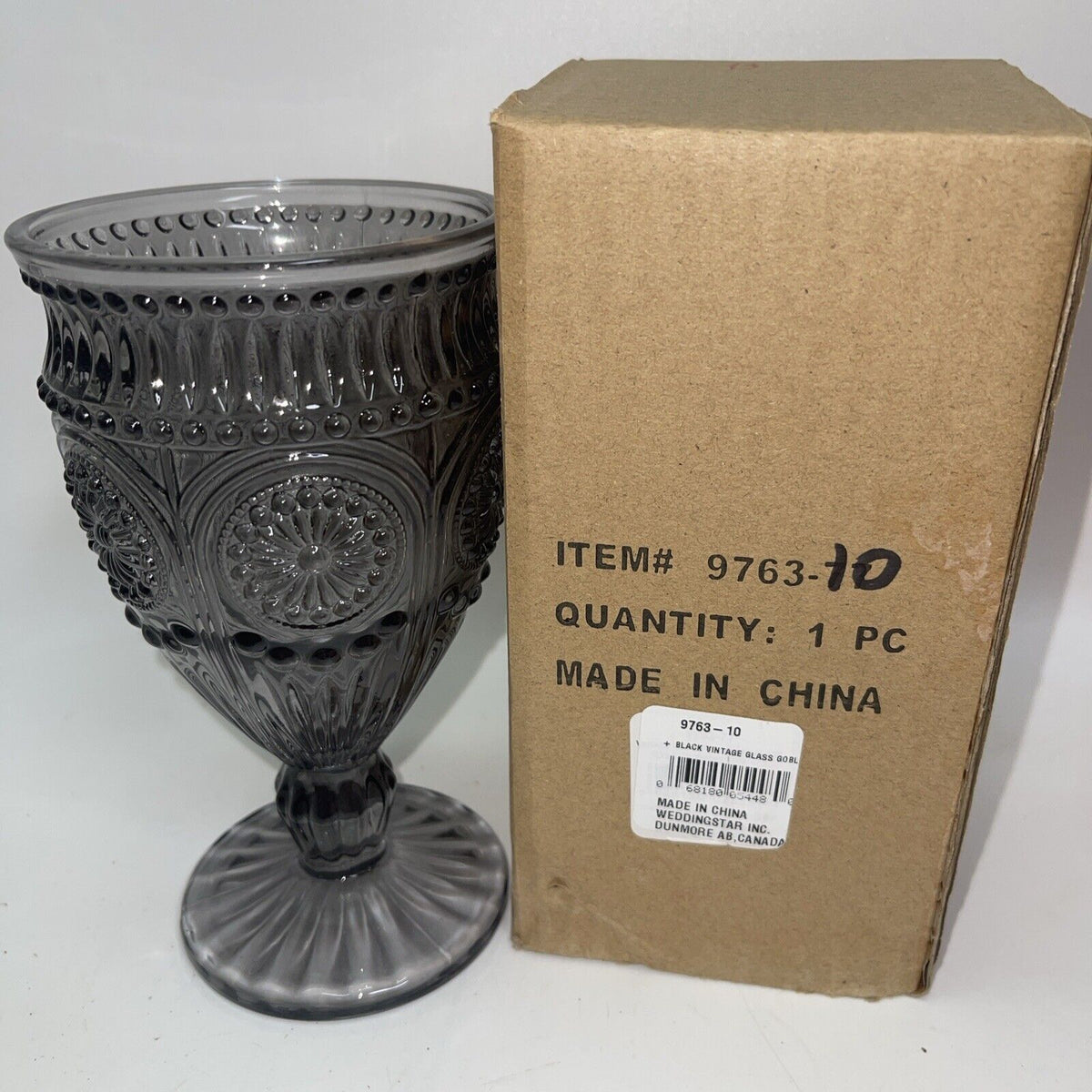 Weddingstar Vintage Inspired Pressed Glass Goblet, Black 10oz Lot 4