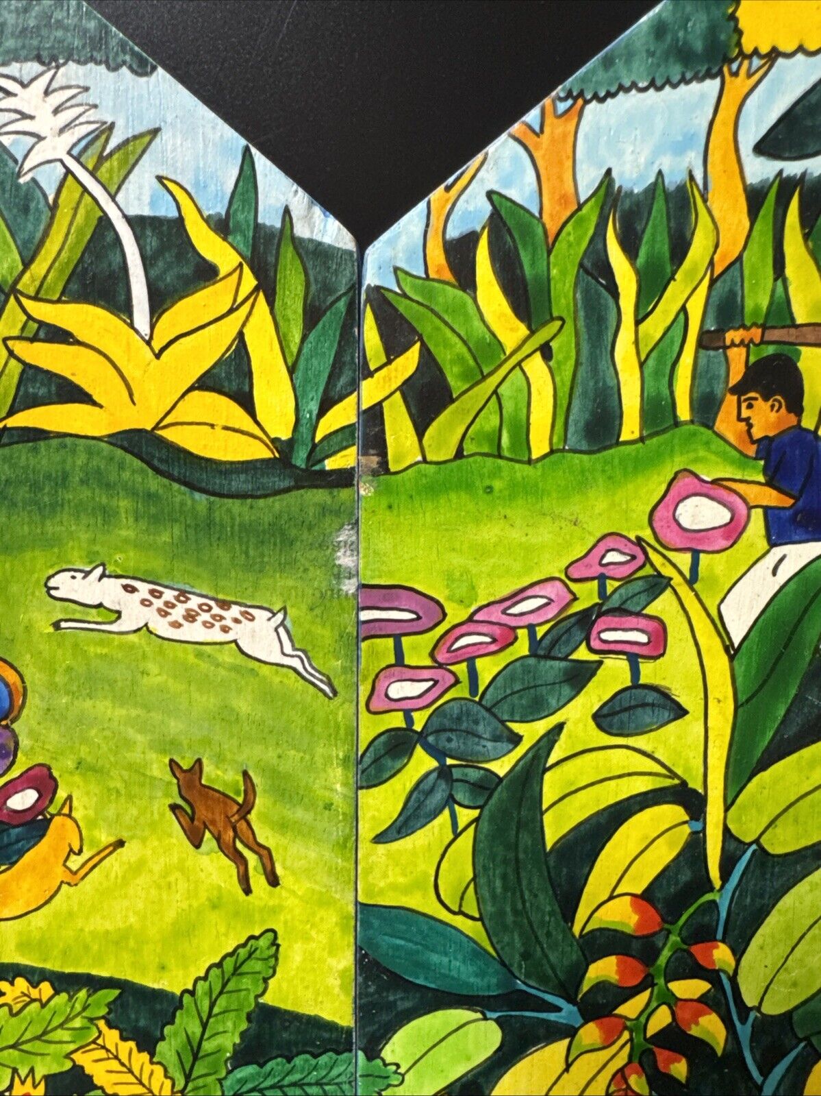 Triptych Acrylic Painting on Wood Abuelo Guarayo