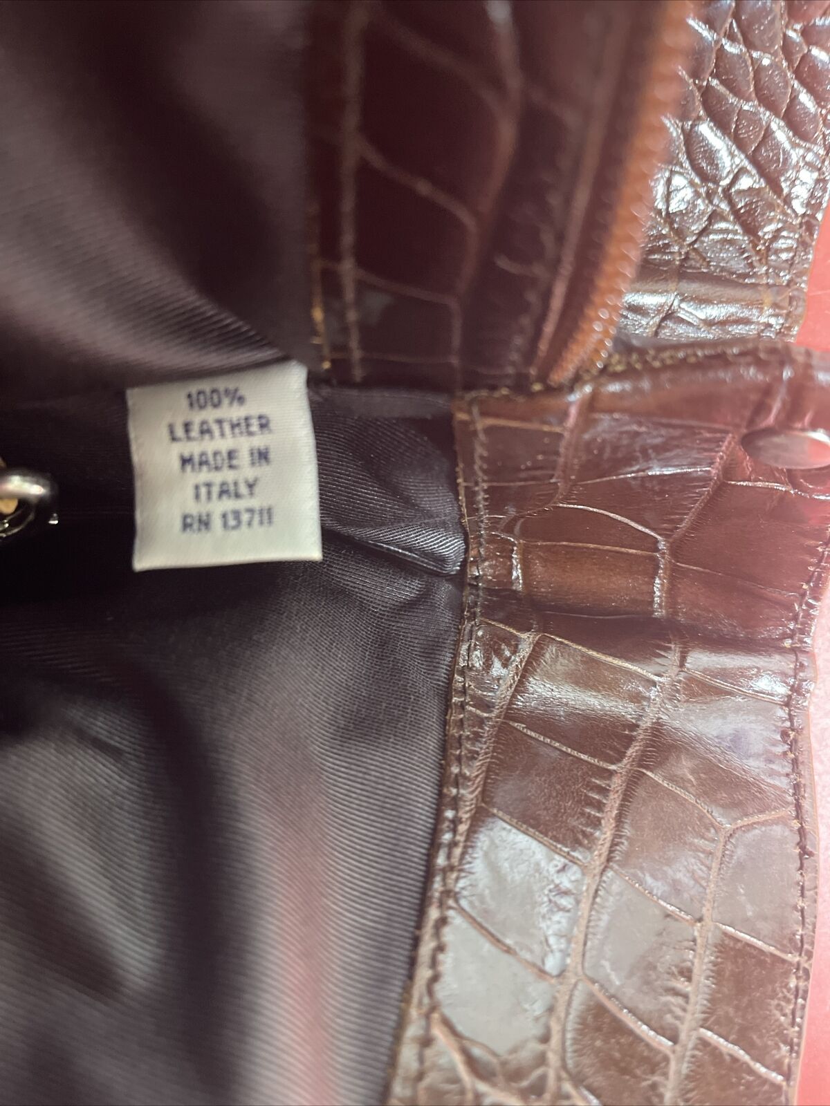 Vintage Lord & Taylor brown crocodile embossed genuine leather bag made in Italy