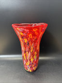 Murano Vase Made In Italy Red Millefiori Hand Blown Glass Heavy Vase 11" Tall