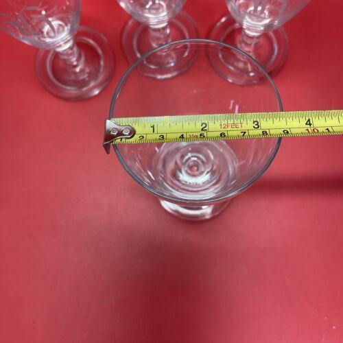 Vintage Etched Clear Glass Footed Tumblers Stemware Set 4