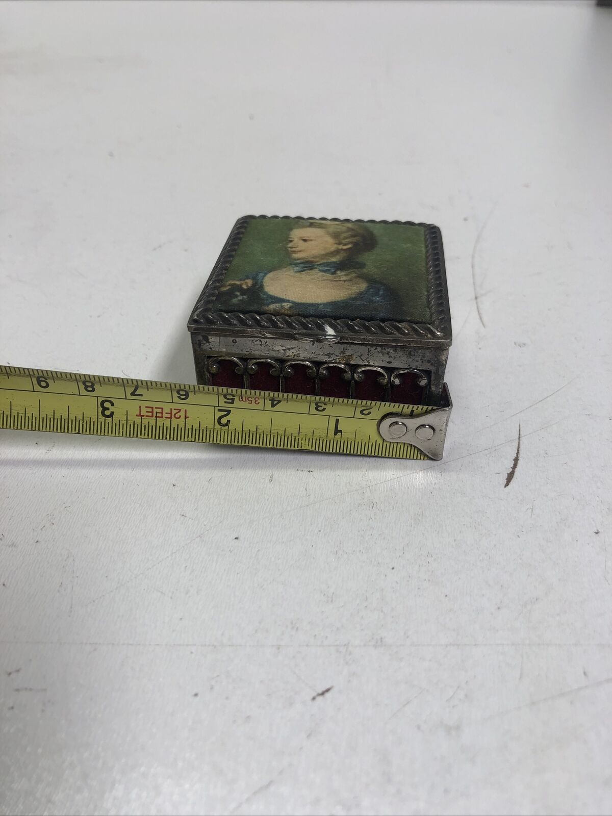 Trinket Box Velvet Lined Jean-Baptiste Perronneau Marie-Anne Huquier on Silk