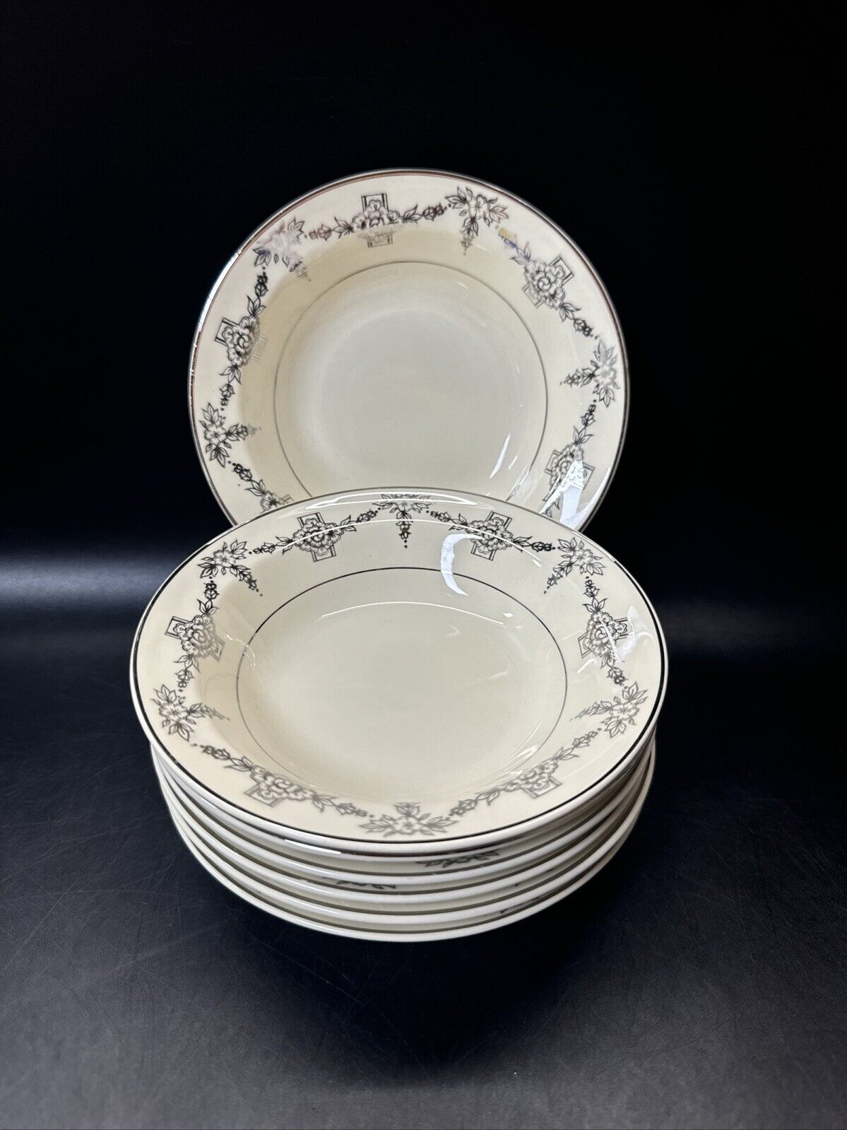 Vintage Taylor Smith & Taylor China with Platinum Trim 5.25" Fruit Bowls/lot 7