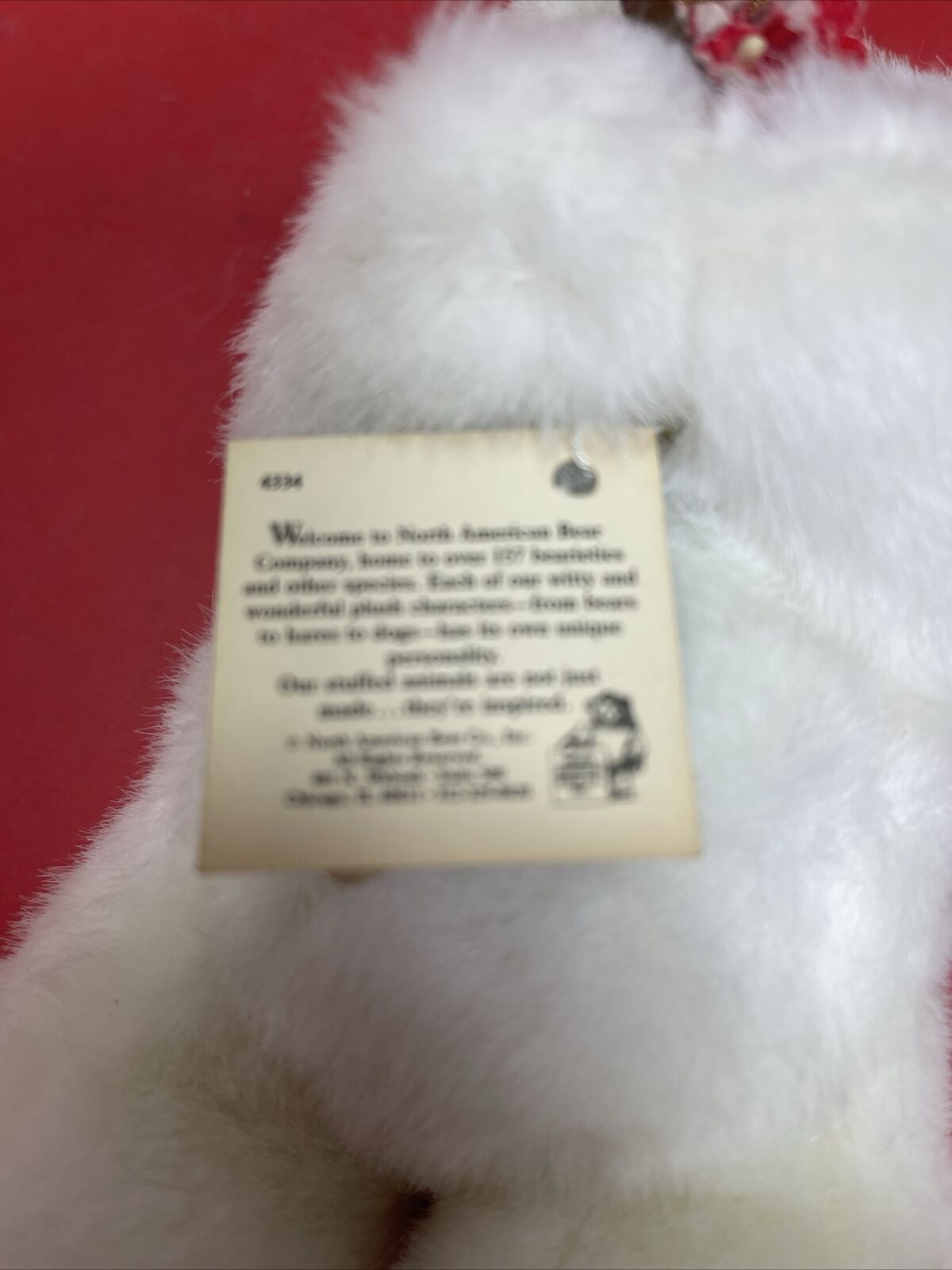 Florette 4334 Vintage 1988 North American Teddy Bear Co White Standing Bear Rose