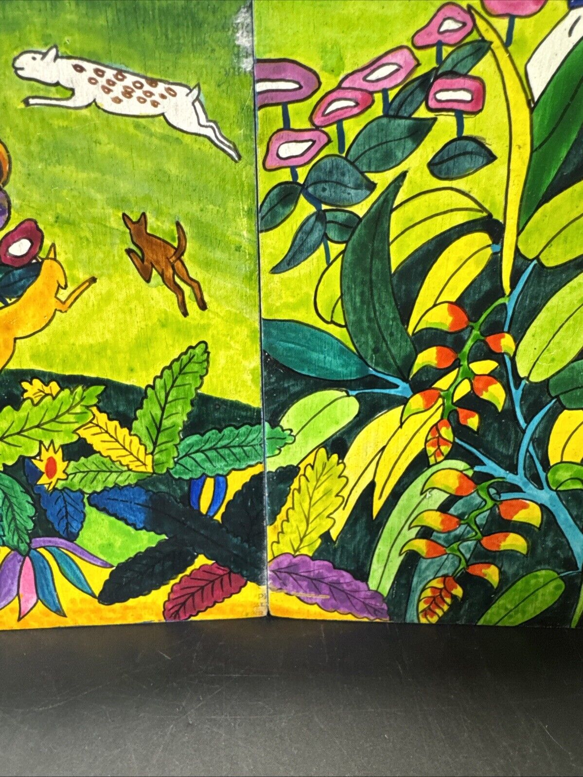 Triptych Acrylic Painting on Wood Abuelo Guarayo
