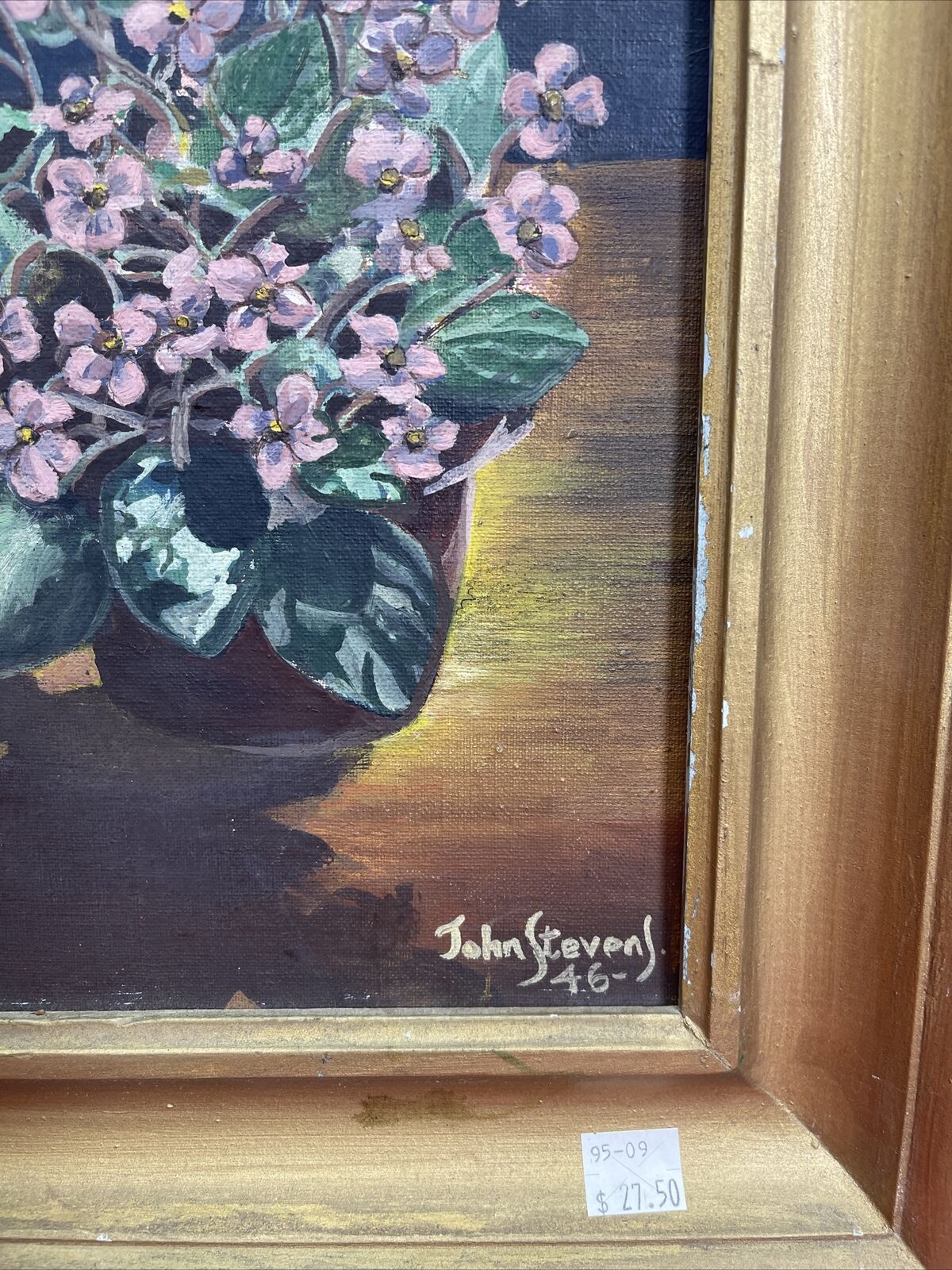 Vintage Oil Painting Floral Flowers Still Life Vase signed Stevens