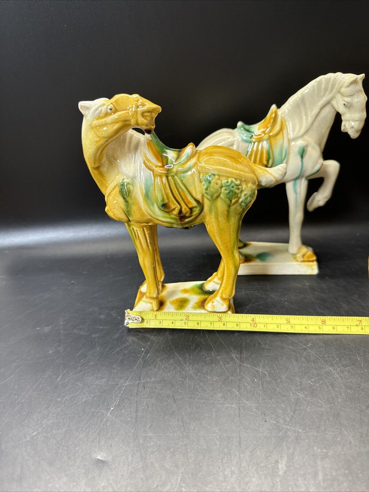 Vintage Drip Style Glaze Ceramic War Horse Figurines/lot 3