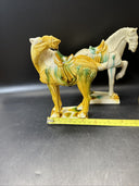 Vintage Drip Style Glaze Ceramic War Horse Figurines/lot 3