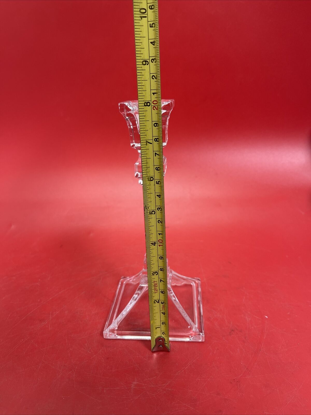 Set of (3) 8" Tall Square Base Glass Candle-stick Holders
