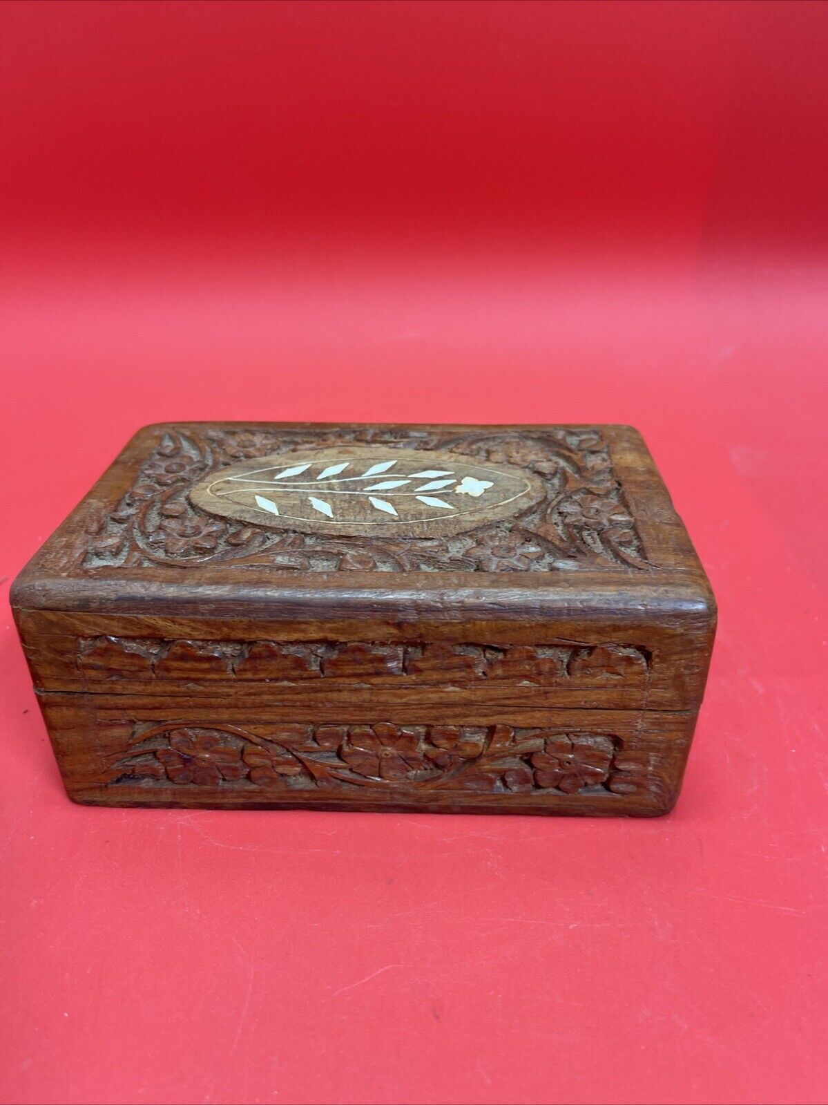 Vintage Hand Carved Teak Wooden Jewelry Trinket Box Made in India Lot 2