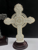 Celtic Ceramic Cross Gold Accents Holly Holiday Royal Limited Wooden Base