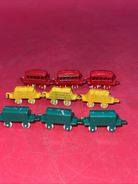 14 Vintage 1950's Tiny Miniature Antique Die Cast Metal Cars Train Made in Japan