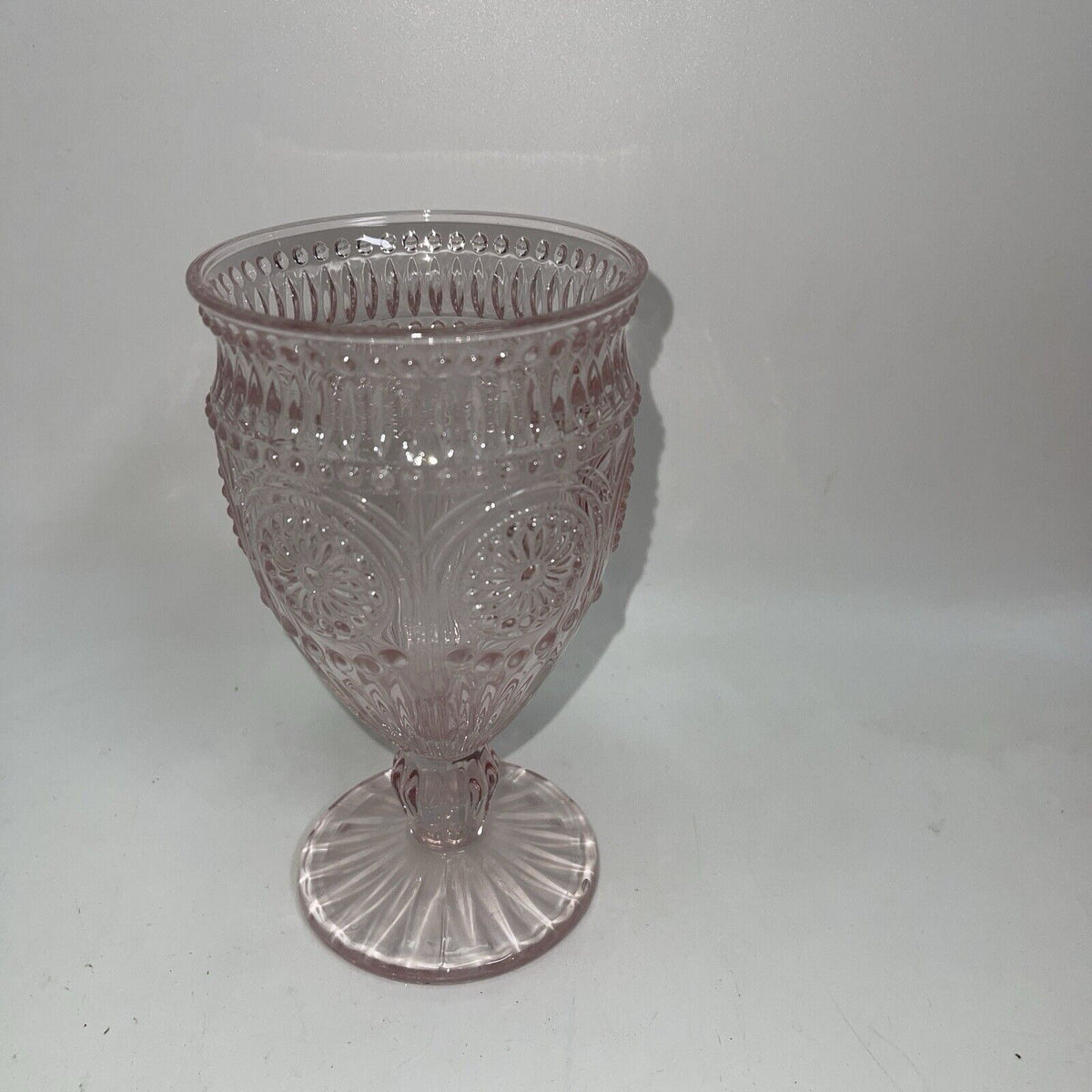 Weddingstar Vintage Inspired Pressed Glass Goblet, Clear-Pink 10oz Lot 3